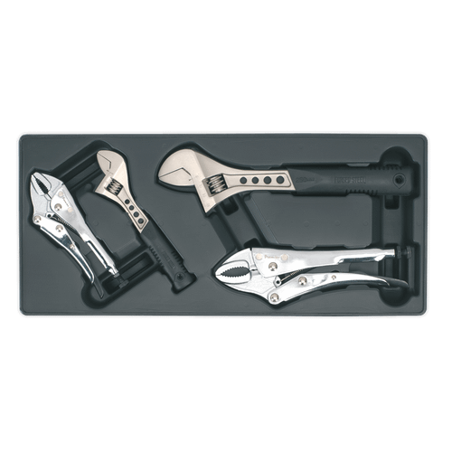 Sealey TBT04 Tool Tray with Locking Pliers & Adjustable Wrench Set 4pc