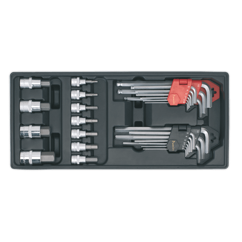Sealey TBT07 Tool Tray with Hex/Ball-End Hex Keys & Socket Bit Set 29pc