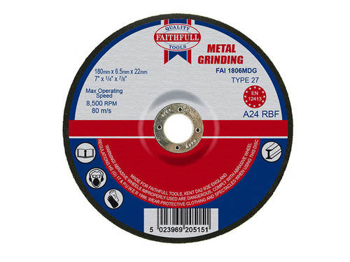 Faithfull FAI1806MDG Depressed Centre Metal Grinding Disc 180 x 6.5 x 22.23mm