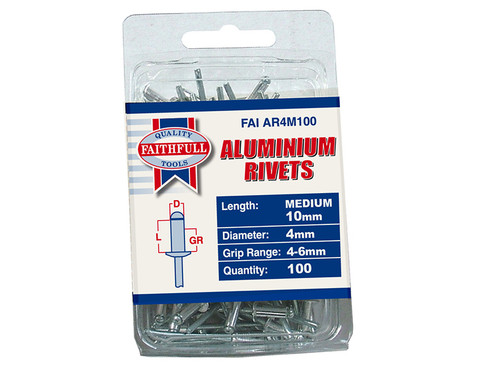 Faithfull FAIAR4M100 Aluminium Rivets 4mm x 10mm Medium Pre-Pack of 100