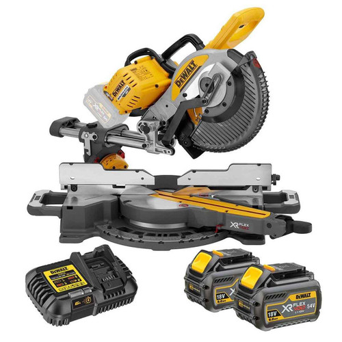 DeWalt DCS727T2-GB 54V XR Flexvolt 250mm Mitre Saw with 2x 6.0Ah Batteries, Charger and 36T Blade