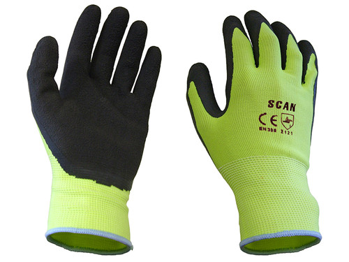 Scan SCAGLOLATYXL Hi-Vis Yellow Foam Latex Coated Gloves -XL (Size 10)