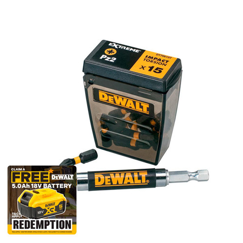 DeWalt DEWDT70618TQ DT70618T Impact Torsion Bits PZ2 Tic Tac Box of 15 + Holder | Toolden