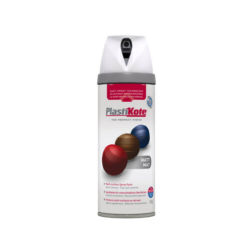 PlastiKote PKT23100 Twist & Spray Matt White 400ml  | Toolden