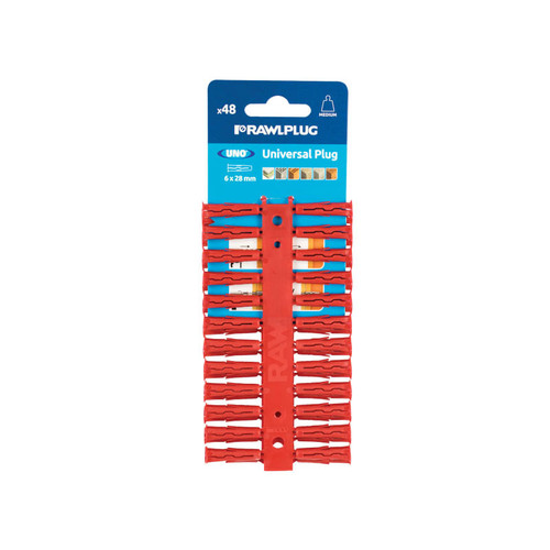 Rawlplug RAW68515 Red UNO Plugs 6 x 28mm (Card 48) | Toolden