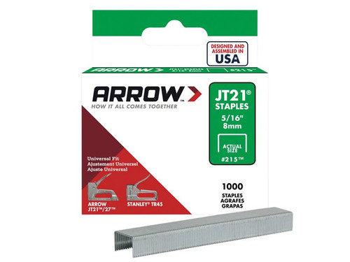 Arrow ARRJT21516S JT21 T27 Staples 8mm ( 5/16in) Box 1000 | Toolden