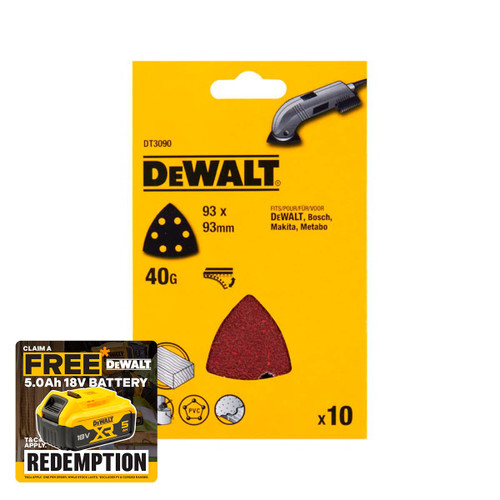 DeWalt DT3090-QZ Detail Sanding Sheets -93 x 93mm 40g - 10pk | Toolden