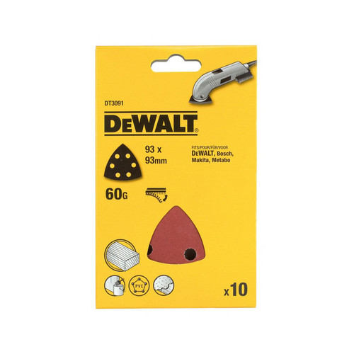 DeWalt DT3091-QZ Detail Sanding Sheets -93 x 93mm 60g - 10pk | Toolden