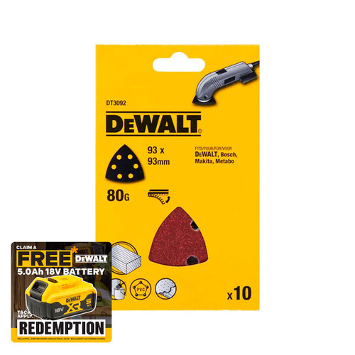 DeWalt DT3092-QZ Detail Sanding Sheets -93 x 93mm 80g (Pack of 10) | Toolden