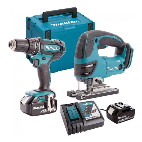 Makita DLX2134TJ-2 18V Combi Drill & Jigsaw Twin Pack with 2 x 5.0Ah Batteries & Charger in Case | Toolden