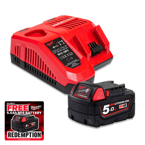 Milwaukee 18V 5.0Ah Battery & Rapid Fast Charger Bundle