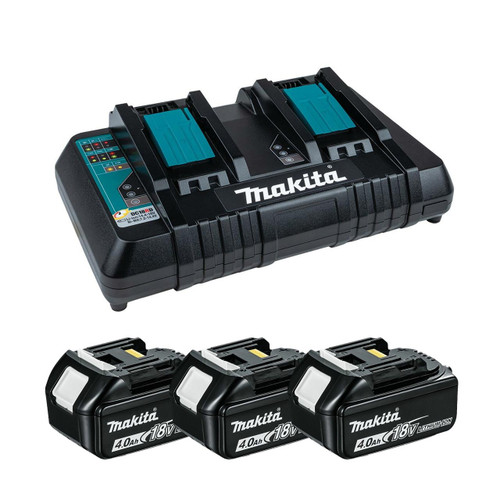Makita DC18RD 18V LXT Twin Port Charger with 3x 4.0Ah Batteries