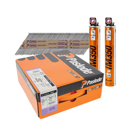 Paslode IM350 3.1mm x 75mm Galvanised-Plus® Ring Shank Nail Fuel Pack 141227 (2200 Pack + 2 Fuel Cells)