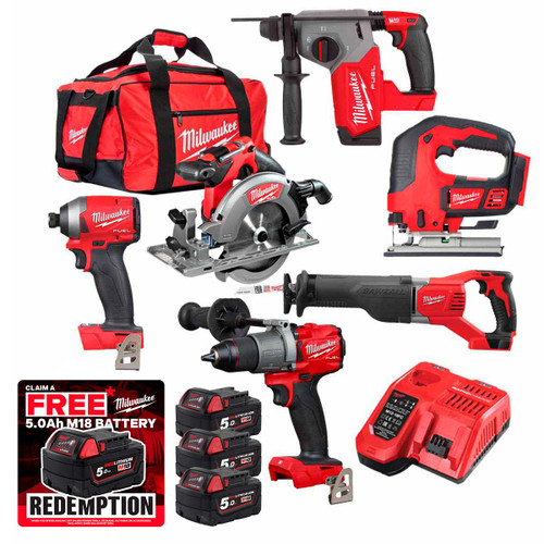 Milwaukee M18KIT2 18V Cordless 6 Piece Kit with 3x 5.0Ah Batteries