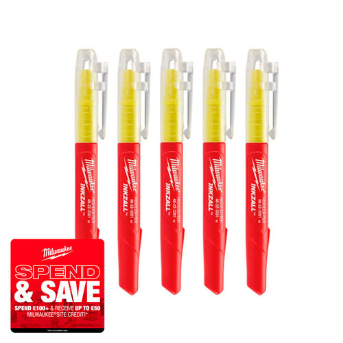 Milwaukee 48223201 INKZALL Highlighter Yellow (Pack of 5)