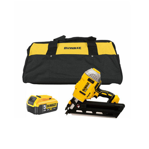 DeWalt DCN692 XR 18V BL First Fix Angled Nail Gun with 1x 5.0Ah Battery & Tool Bag