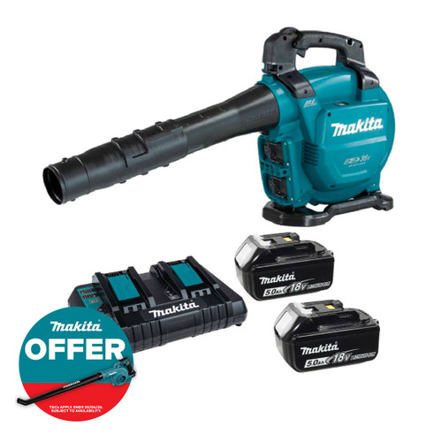 Makita DUB363ZV Twin 18V LXT Brushless Blower/Vacuum with 2x 5.0Ah Batteries & DC18RD Charger