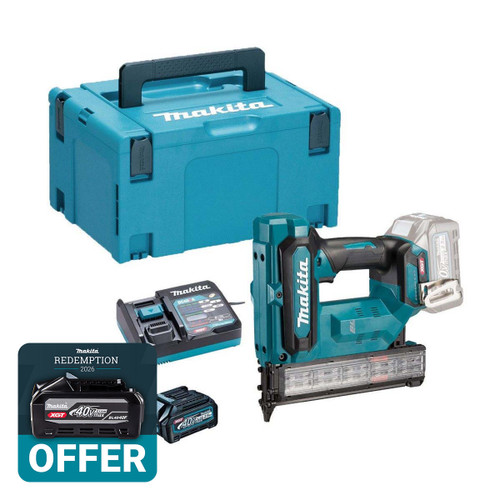 Makita FN001GD202 40V Max XGT 18Ga Brushless Brad Nailer with 2x 2.5Ah Batteries