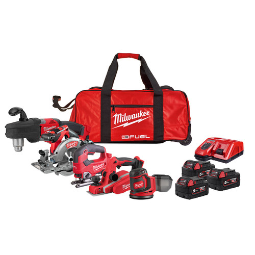 Milwaukee M18 PP5C-503B 5 Piece Woodworking Kit with 3x 5.0Ah Batteries