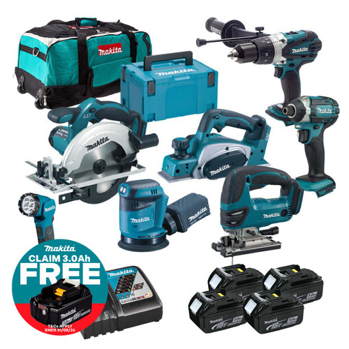 Makita LXT 18V Cordless 7 Piece Power Tool Kit with 4x 5.0Ah Batteries