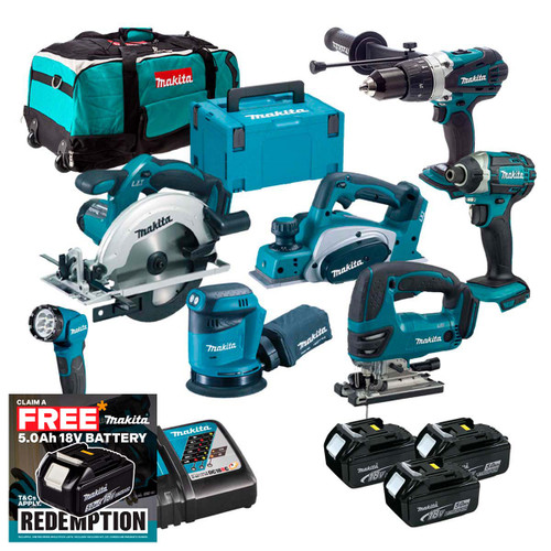 Makita MAKKIT7X35 LXT 18V Cordless 7 Piece Power Tool Kit with 3x 5.0Ah Batteries