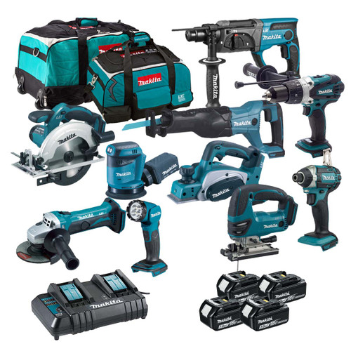 Makita MAKKIT10X43 18V LXT Cordless 10 Piece Power Tool Kit with 4x 3.0Ah Batteries