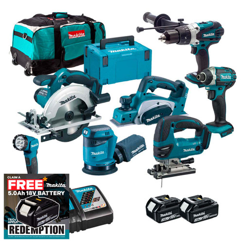 Makita LXT 18V Cordless 7 Piece Power Tool Kit with 2x 3.0Ah Batteries