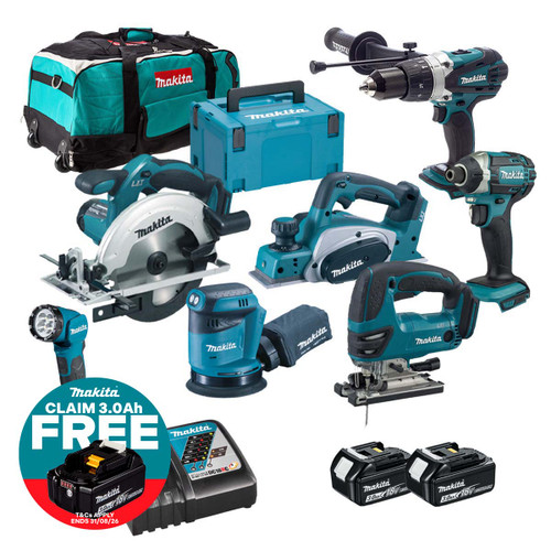 Makita LXT 18V Cordless 7 Piece Power Tool Kit with 2x 3.0Ah Batteries