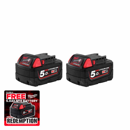Milwaukee M18 B5 18V 5.0Ah Redlithium-Ion Slide Battery (Twin Pack)