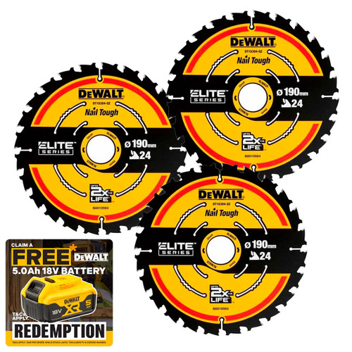 DeWalt DT10399-QZ ELITE Circular Saw Blade 190mm x 30mm 24T (Pack of 3)