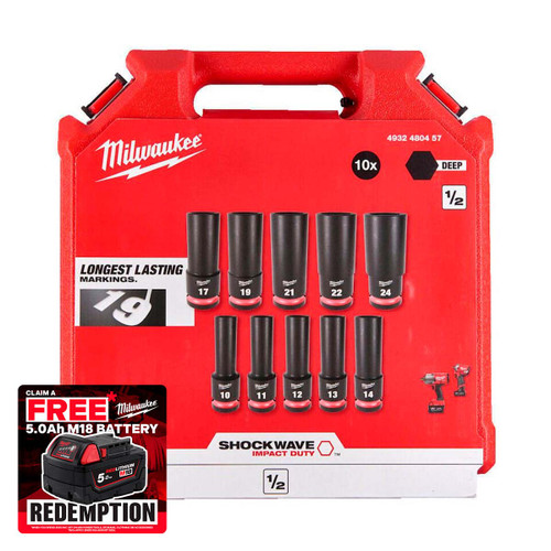 Milwaukee 4932480457 1/2" Shockwave Impact Duty Socket Set (10 Pieces)