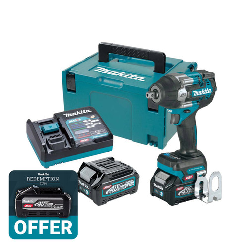 Makita TW008GD201 40V Max XGT Brushless 1/2" Impact Wrench with 2x 2.5Ah Batteries