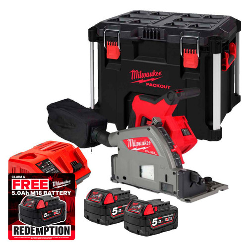 Milwaukee M18 FPS55-502X 18V FUEL™ 55mm Brushless Plunge Saw with 2x 5.0Ah Batteries