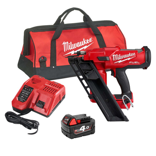 Milwaukee M18 FFN-401X 18V Fuel First Fix Angled Nail Gun with 1x 4.0Ah Battery