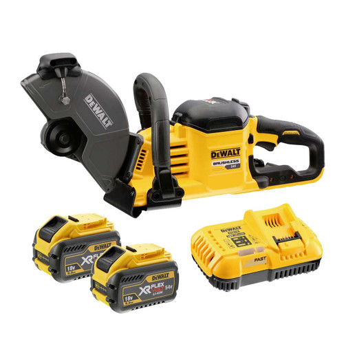 DeWalt DCS691X2-GB 54V XR Flexvolt Brushless 230mm Cut Off Saw with 2 x 9.0Ah Batteries, Charger & 1x Diamond Blade