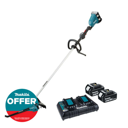 Makita DUR368LPT2 Twin 18V LXT Loop Handle Brushless Brush Cutter with 2x 5.0Ah Batteries