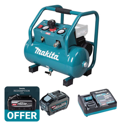 Makita AC001GT201 40V Max XGT Brushless Air Compressor with 2x 5.0Ah Batteries