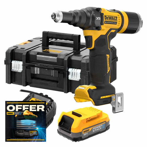 DeWalt DCF403E1T-GB 18V XR 1/4'' Brushless Riveter with 1x 1.7Ah Powerstack Battery