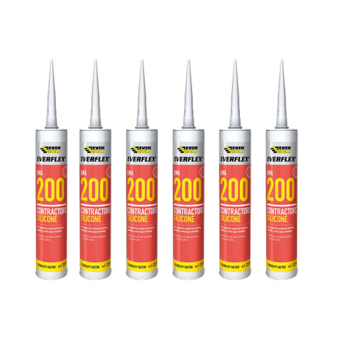 Everbuild Everflex 200WE Contractors Silicone Sealant 295ml White (6 Pack)