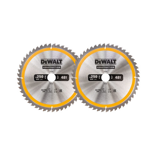 DeWalt DT1957 Stationary Construction Circular Saw Blade 250 x 30mm 48T (2 Pack)