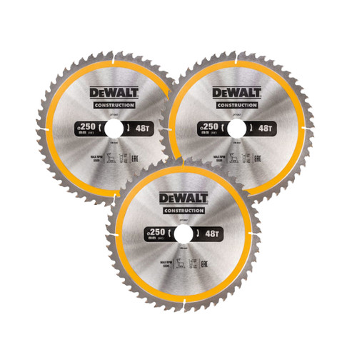 DeWalt DT1957 Stationary Construction Circular Saw Blade 250 x 30mm 48T (3 Pack)