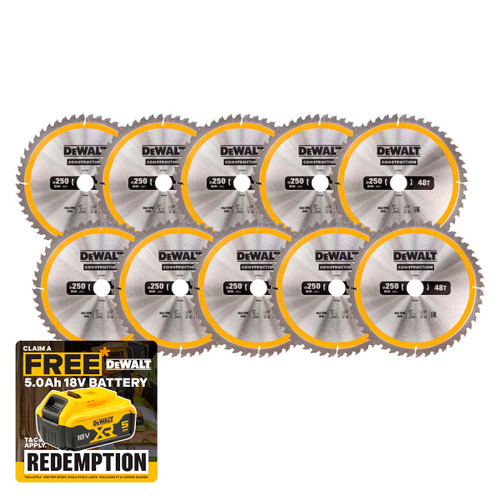 DeWalt DT1957 Stationary Construction Circular Saw Blade 250 x 30mm 48T (10 Pack)