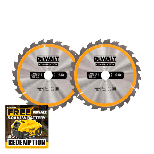 DeWalt DT1956-QZ Construction Circular Saw Blade 250 x 30mm 24T (2 Pack)