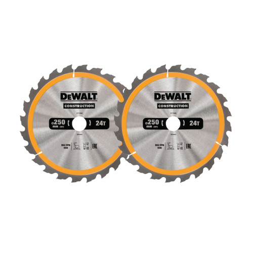 DeWalt DT1956-QZ Construction Circular Saw Blade 250 x 30mm 24T (2 Pack)