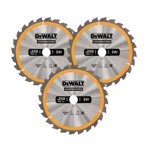 DeWalt DT1956-QZ Construction Circular Saw Blade 250 x 30mm 24T (3 Pack)