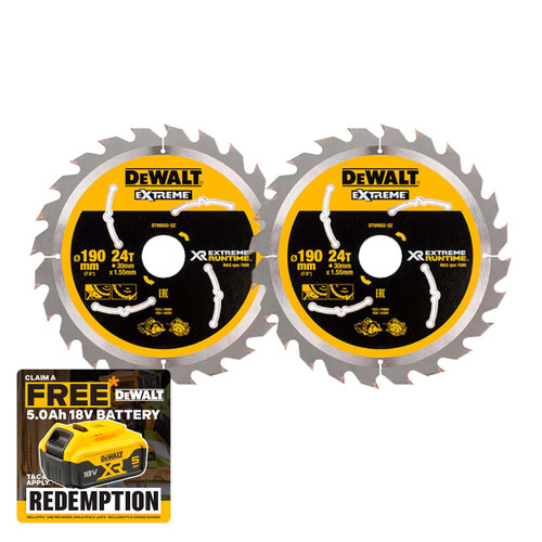 DeWalt DT99562-QZ XR Extreme Circular Saw Blade 190 x 30mm 24T (2 Pack)