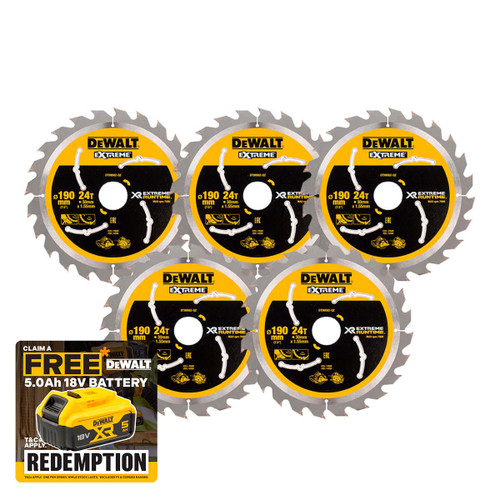 DeWalt DT99562-QZ XR Extreme Circular Saw Blade 190 x 30mm 24T (5 Pack)