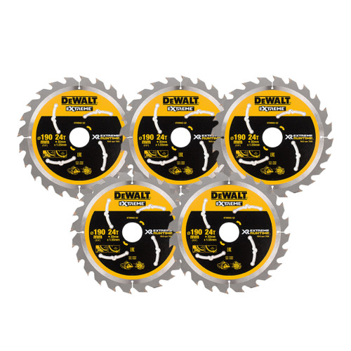 DeWalt DT99562-QZ XR Extreme Circular Saw Blade 190 x 30mm 24T (5 Pack)