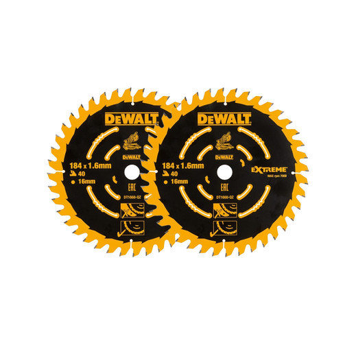 DeWalt DT1668-QZ Extreme Framing Circular Saw Blade 184 x 16mm 40T (2 Pack)