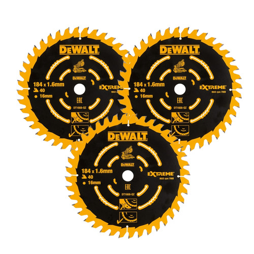 DeWalt DT1668-QZ Extreme Framing Circular Saw Blade 184 x 16mm 40T (3 Pack)